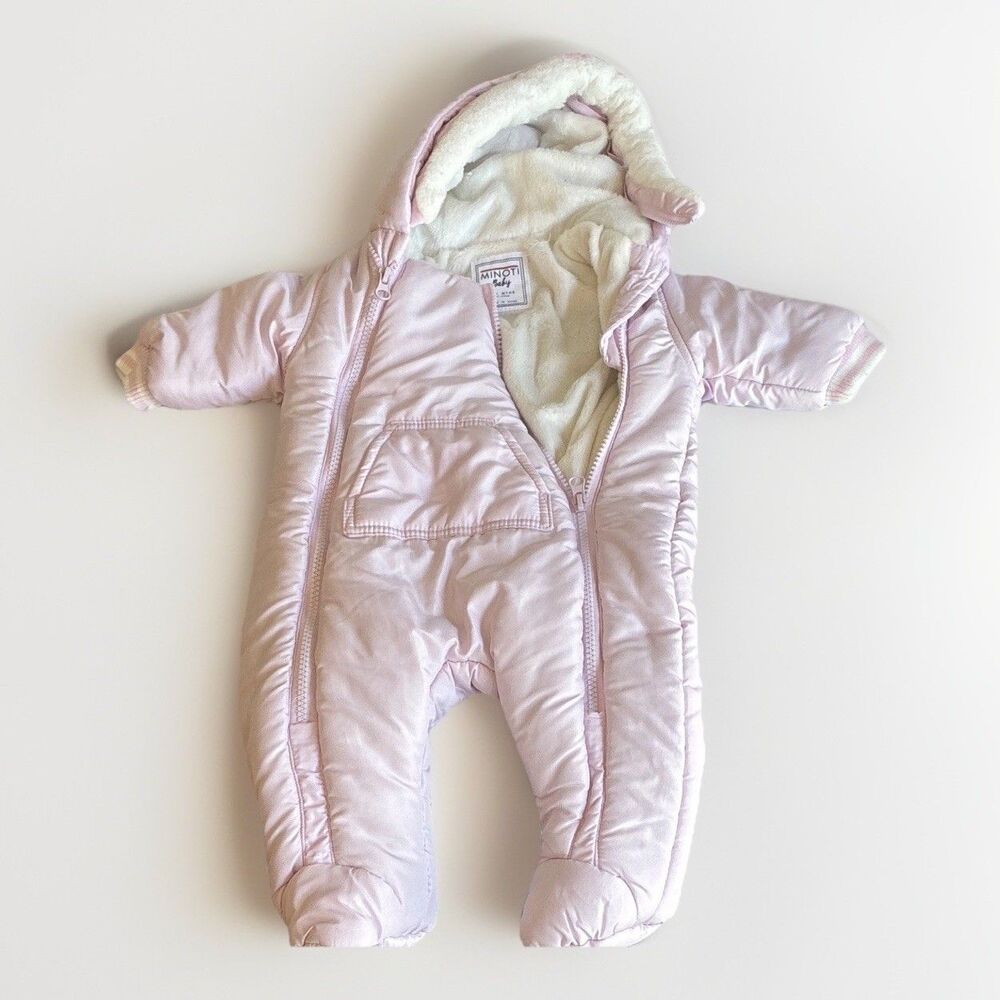 Minoti Pink Fleece Hooded Coverall One-Piece Winter Zip 3-6 Months